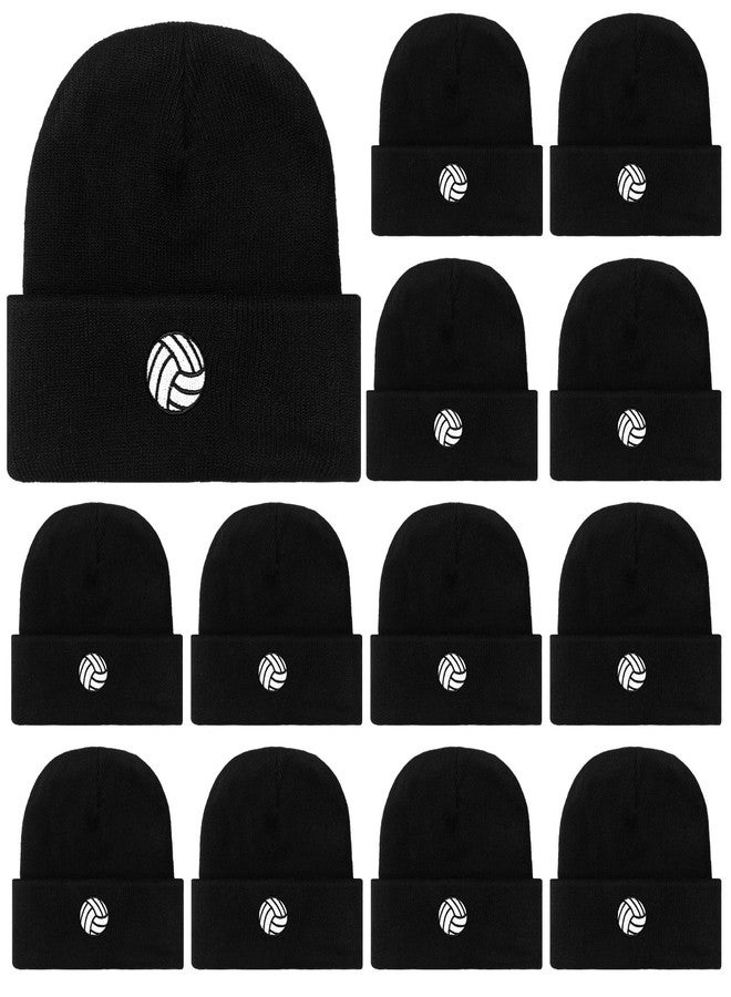 Silicherry 12 Pcs Volleyball Team Gifts Winter Beanie Embroidered Hats for Men Women Gifts Volleyball Theme Party Sports Team Club Supplies Black - Image 1